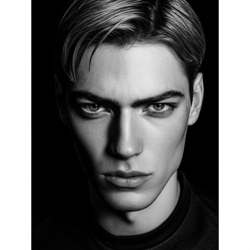 Alexander - High fashion editorial model with sharp features and intense gaze